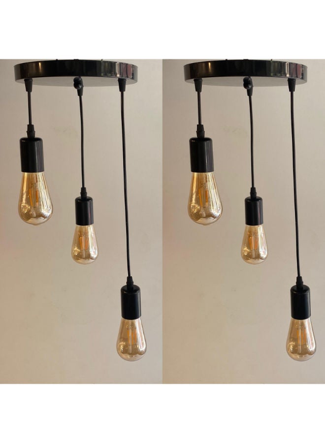 الروضة للإضاءة عدد 2 دلاية سقف مودرن ثلاثى شكل انيق بدون لمبات | حديث ديكور LED E27 معلقة مصباح سقف اضاءة داخلية مصباح معلق دلاية سقف مودرن | مناسبة لأي غرفة | | اللون: اسود | المقاس: 60x23x23 سم