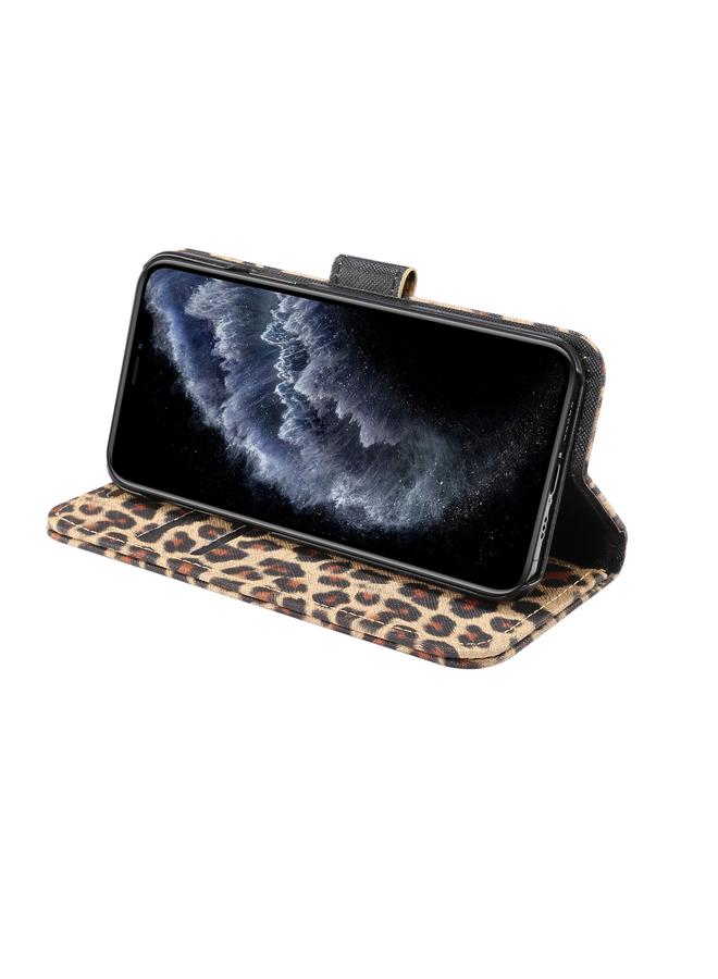 زبون جراب لهاتف iPhone 13 Pro Max بنمط جلد النمر، قابل للطي أفقيًا، مصنوع من البولي كربونات + جلد البولي يوريثان مع حامل وفتحات للبطاقات ومحفظة - Image 5