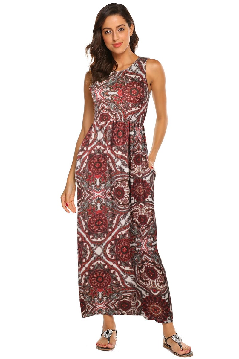 Hount Maxi Summer Dresses for Women 2025 Boho Long Maternity Dress Casual Sundresses with Pockets Boho Print M - Image 3