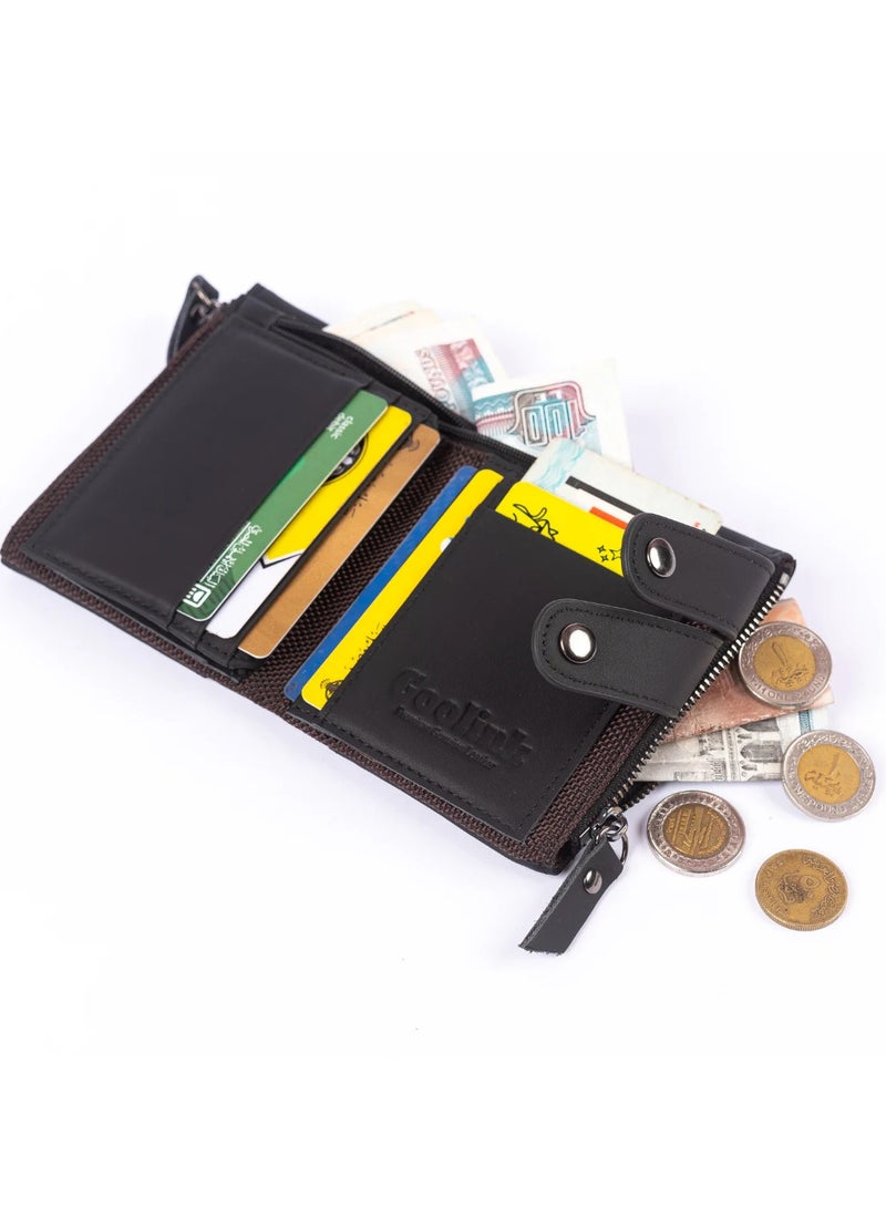 محفظة جولينك للرجال – موديل GL32430 | جلد طبيعي أسود، تصميم سلسلة، سعة عالية و؛ متعددة الوظائف