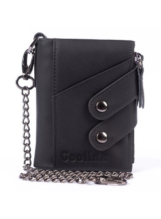 محفظة جولينك للرجال – موديل GL32430 | جلد طبيعي أسود، تصميم سلسلة، سعة عالية و؛ متعددة الوظائف