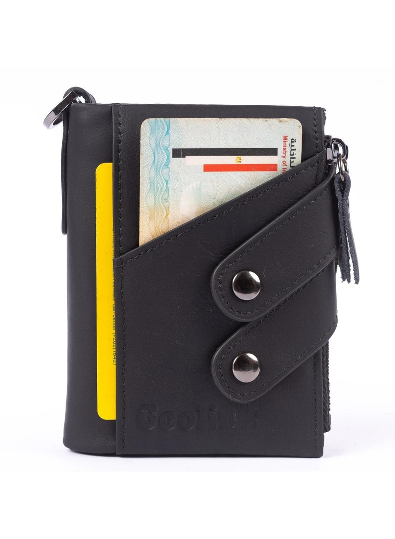 محفظة جولينك للرجال – موديل GL32430 | جلد طبيعي أسود، تصميم سلسلة، سعة عالية و؛ متعددة الوظائف