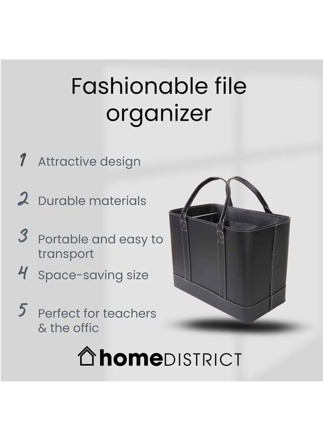 HOME DISTRICT Chic Hanging File Folder Organizer Tote - Portable Doent Storage Bag with Carry Handles - Black - Image 2
