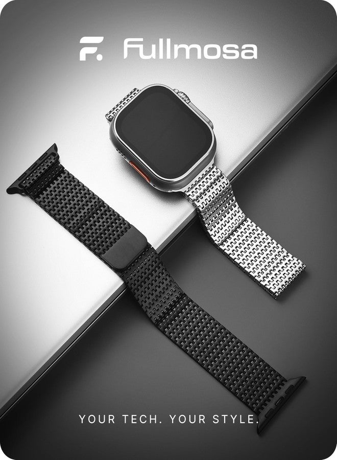 Fullmosa Compatible Apple Watch Band Ultra 49mm, Stainless Steel Mesh Loop Magnetic Clasp Apple Watch Strap with TPU Case for iWatch Series Ultra Ultra 2 9 8 7 6 5 4 3 2 1 SE SE2 (Black) - Image 2