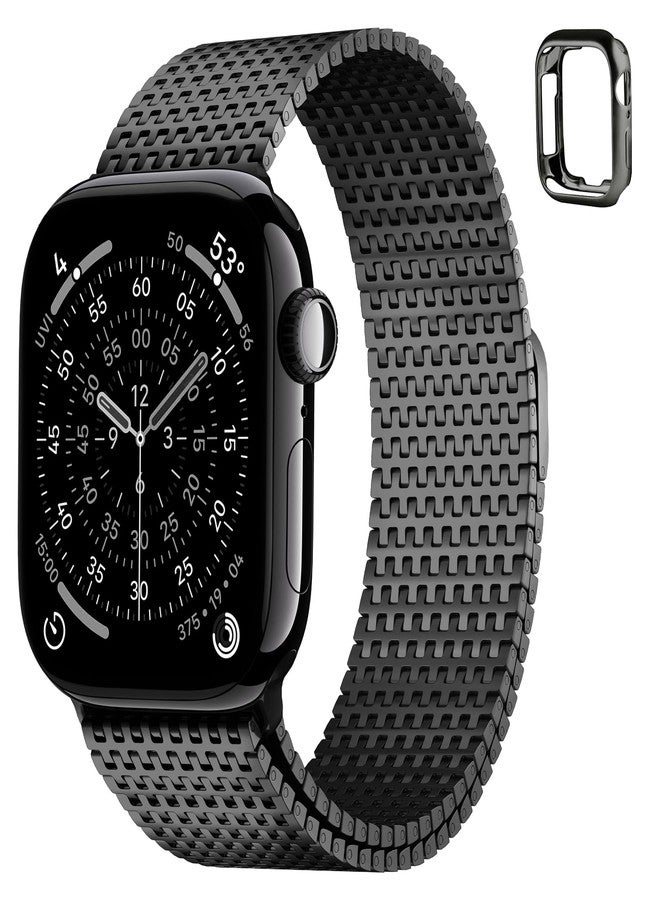 Fullmosa Compatible Apple Watch Band Ultra 49mm, Stainless Steel Mesh Loop Magnetic Clasp Apple Watch Strap with TPU Case for iWatch Series Ultra Ultra 2 9 8 7 6 5 4 3 2 1 SE SE2 (Black) - Image 1