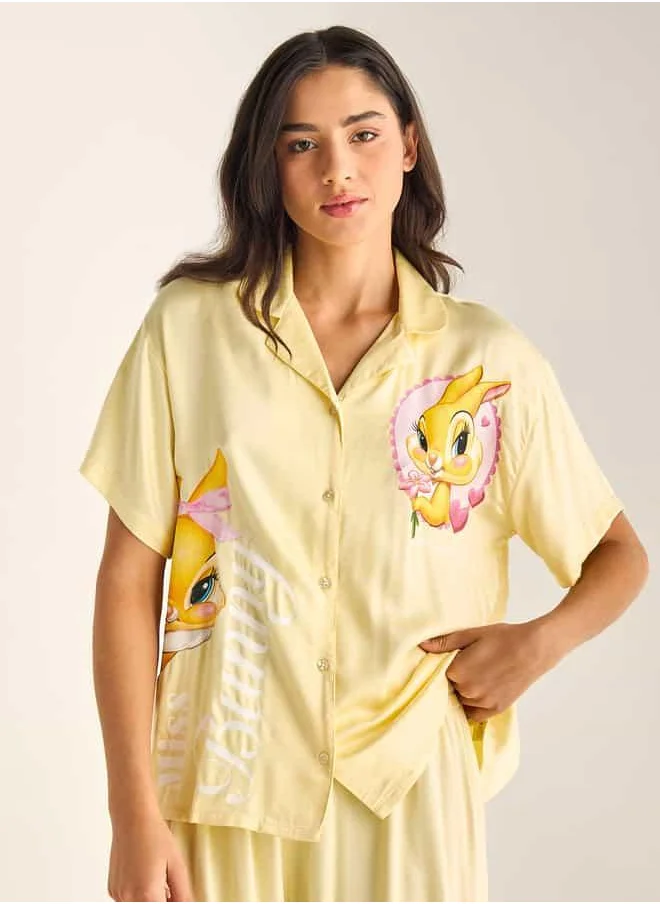 فاف Miss Bunny Print Notch Collar Shirt and Pyjama Set