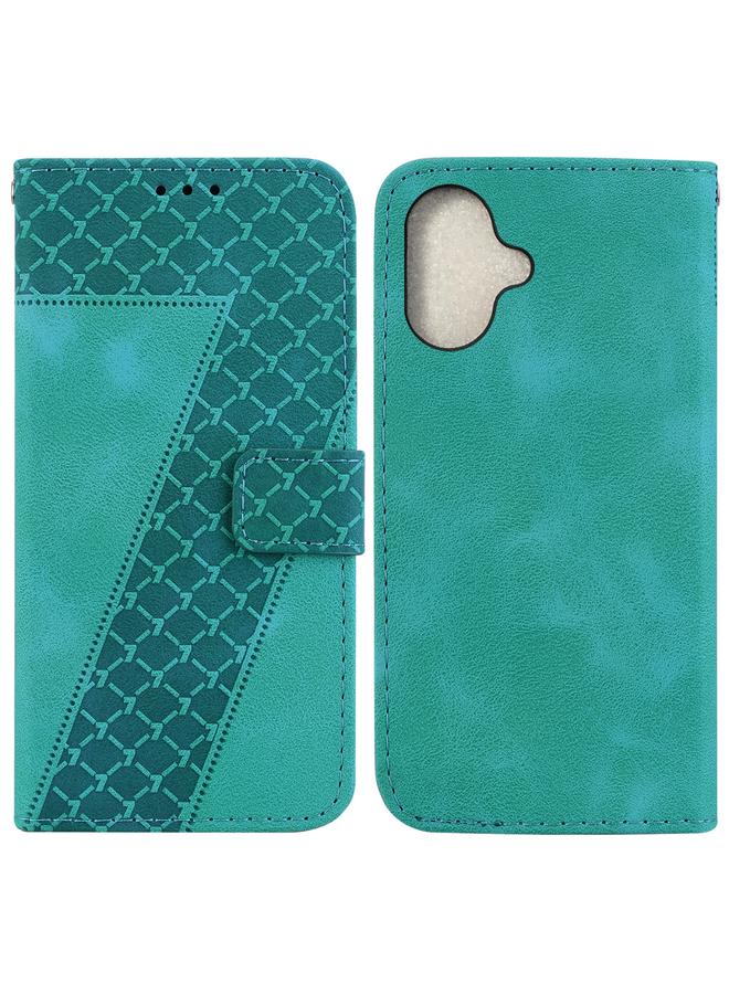 جراب جلدي منقوش على شكل سبعة لهاتف iPhone 16 (أخضر)
