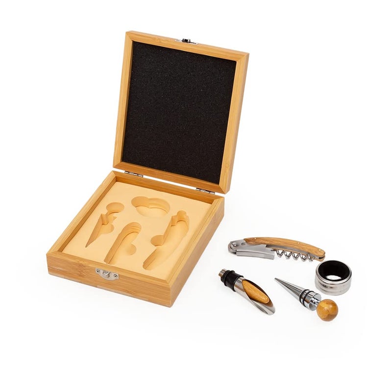 EZ Life EZ Life Mahagony Wine Accessory Kit 4 Piece Set in Mahagony Wood Box Wine Opener Corksrew Collar Foil Cutter Wine Aerator Wine Accessories GiftPortable BoxBest Gift Itembarware - Image 5