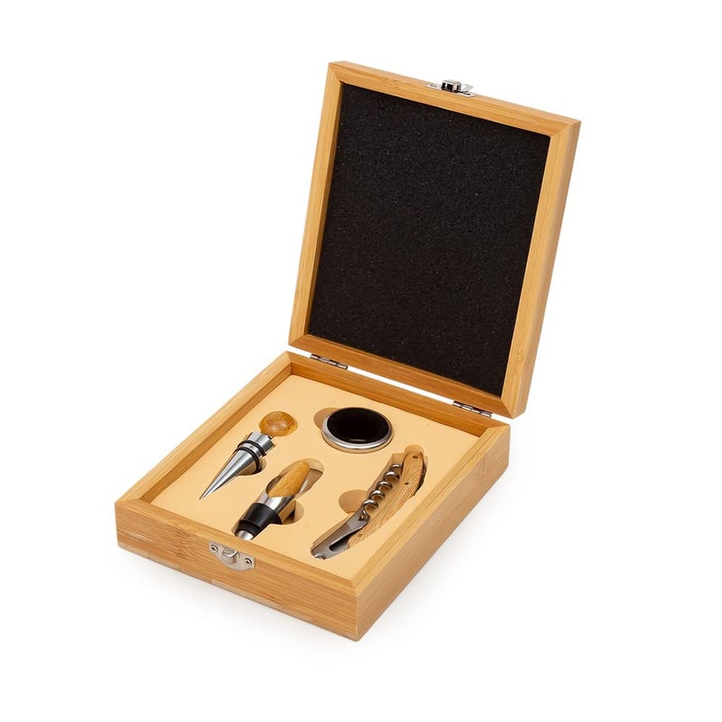 EZ Life EZ Life Mahagony Wine Accessory Kit 4 Piece Set in Mahagony Wood Box Wine Opener Corksrew Collar Foil Cutter Wine Aerator Wine Accessories GiftPortable BoxBest Gift Itembarware - Image 4
