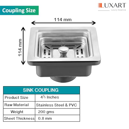 Luxart Square Shaped Premium Stainless Steel PVC Kitchen Sink Coupling for Home, Waste Coupling & PVC Pipe – Smooth Finish, Non-Fading, Scratch & Heat Resistant Durable 4.5 Inches Silver - Image 5