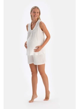 dagi White Muslin Maternity Short Pajama Bottoms  - Image 4