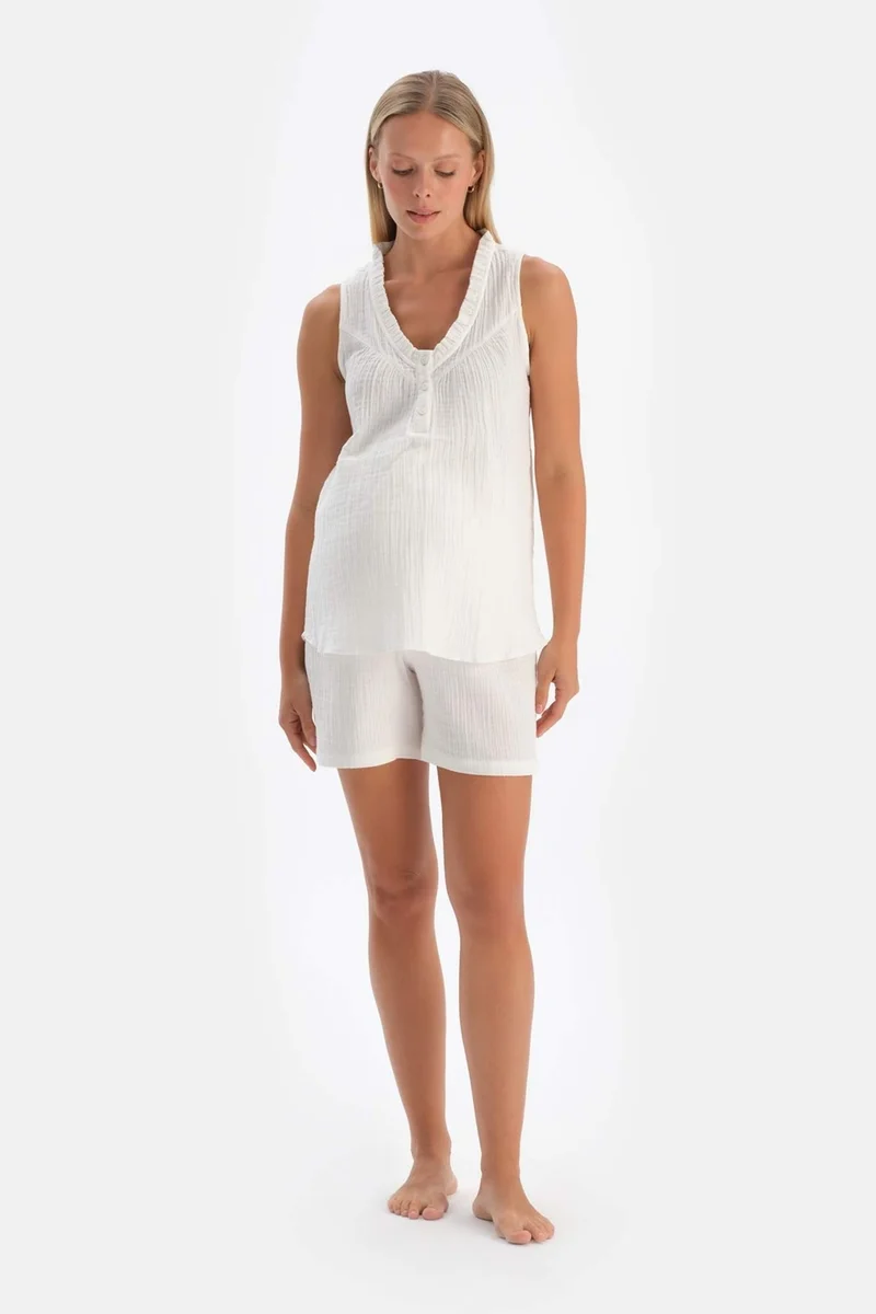 dagi White Muslin Maternity Short Pajama Bottoms