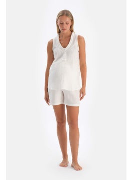 dagi White Muslin Maternity Short Pajama Bottoms  - Image 5