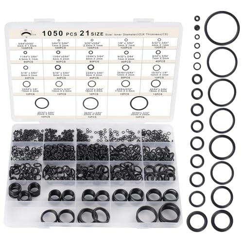 Romeda O Ring Kit 1050 PCS, O Ring Assortment Kit 21 Size, Metric Nitrile Rubber O Rings for Car Auto Vehicle Repair Faucet Plumbing Air or Gas Sealing Connections Resist Oil and Heat - Image 1