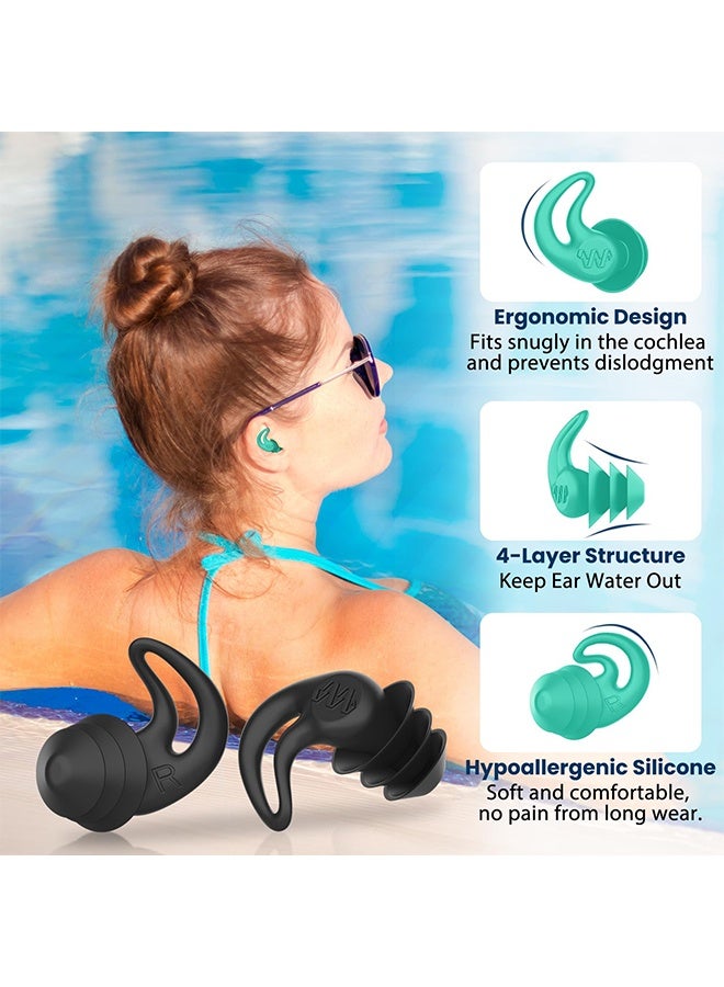 أزواج من سدادات الأذن المقاومة للماء للسباحة للبالغين - سدادات أذن من السيليكون قابلة لإعادة الاستخدام للنساء والرجال، تمنع دخول الماء إلى الأذن، سدادات أذن للسباحة والاستحمام وركوب الأمواج والرياضات المائية - Image 2