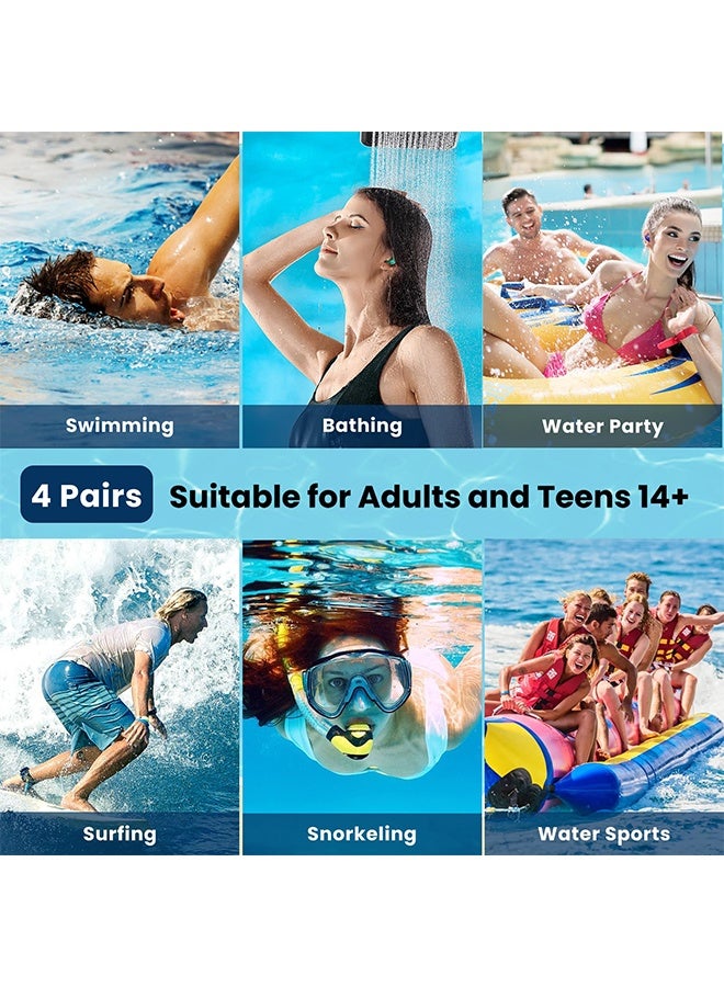 أزواج من سدادات الأذن المقاومة للماء للسباحة للبالغين - سدادات أذن من السيليكون قابلة لإعادة الاستخدام للنساء والرجال، تمنع دخول الماء إلى الأذن، سدادات أذن للسباحة والاستحمام وركوب الأمواج والرياضات المائية - Image 4