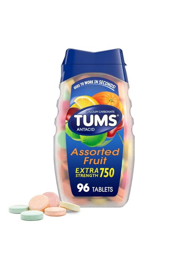 TUMS Antacid Chewable Tablets Extra Strength for Heartburn Relief Assorted Fruit 96 count