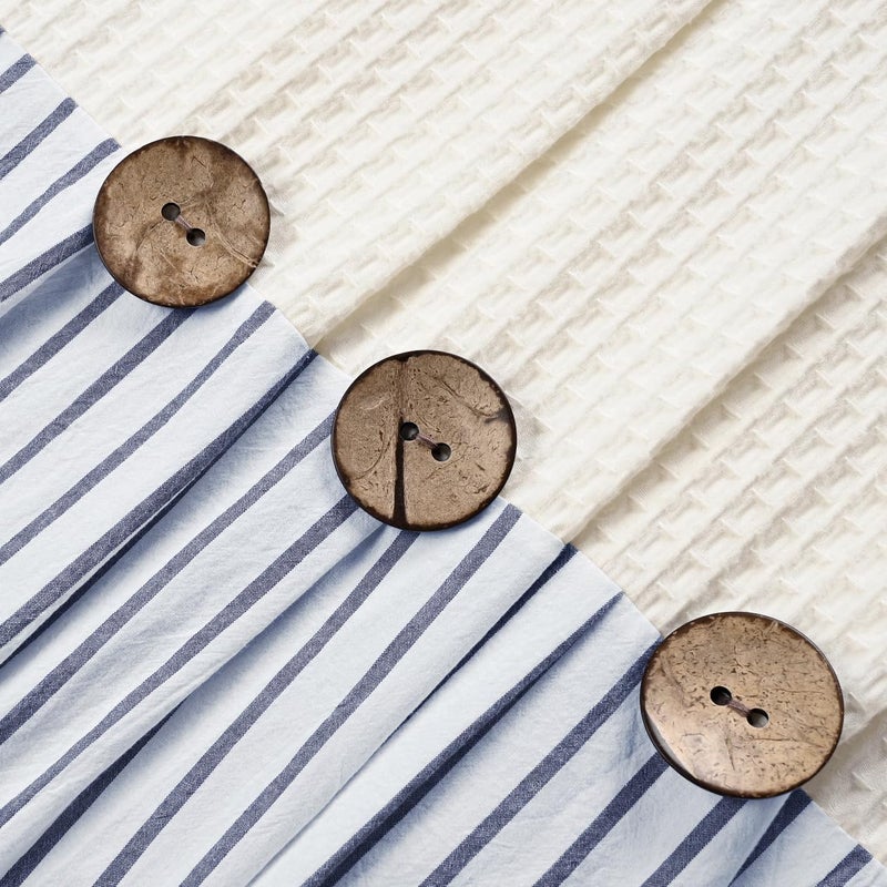 DOSLY IDÃ‰ES Farmhouse Shower Curtain,Beige and Blue Striped,Button Curtain,Spa Waffle and Cotton Woven Fabric,Rustic Charm Country Chic Style,72x72 in - Image 2
