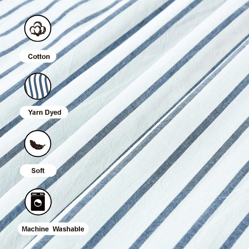 DOSLY IDÃ‰ES Farmhouse Shower Curtain,Beige and Blue Striped,Button Curtain,Spa Waffle and Cotton Woven Fabric,Rustic Charm Country Chic Style,72x72 in - Image 5