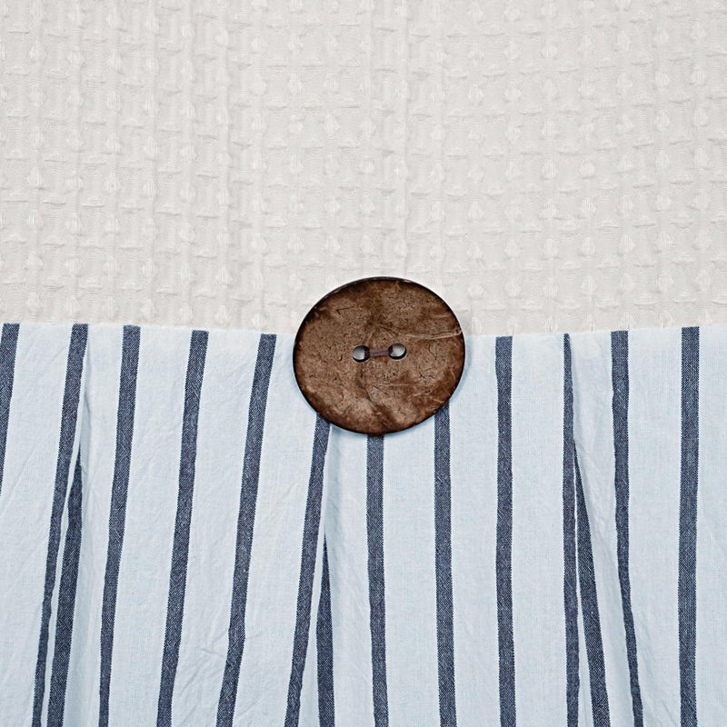 DOSLY IDÃ‰ES Farmhouse Shower Curtain,Beige and Blue Striped,Button Curtain,Spa Waffle and Cotton Woven Fabric,Rustic Charm Country Chic Style,72x72 in - Image 4