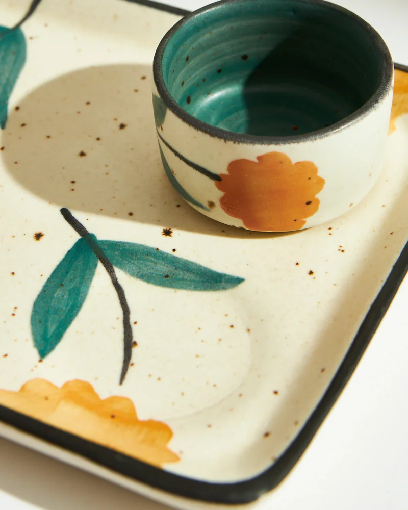 Chumbak  Marigold Chip & Dip Platter | Handpainted Stoneware  | Best Price UAE