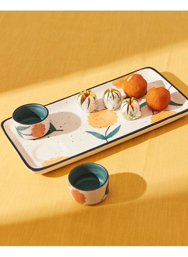 Chumbak Marigold Chip & Dip Platter | Handpainted Stoneware - Image 1