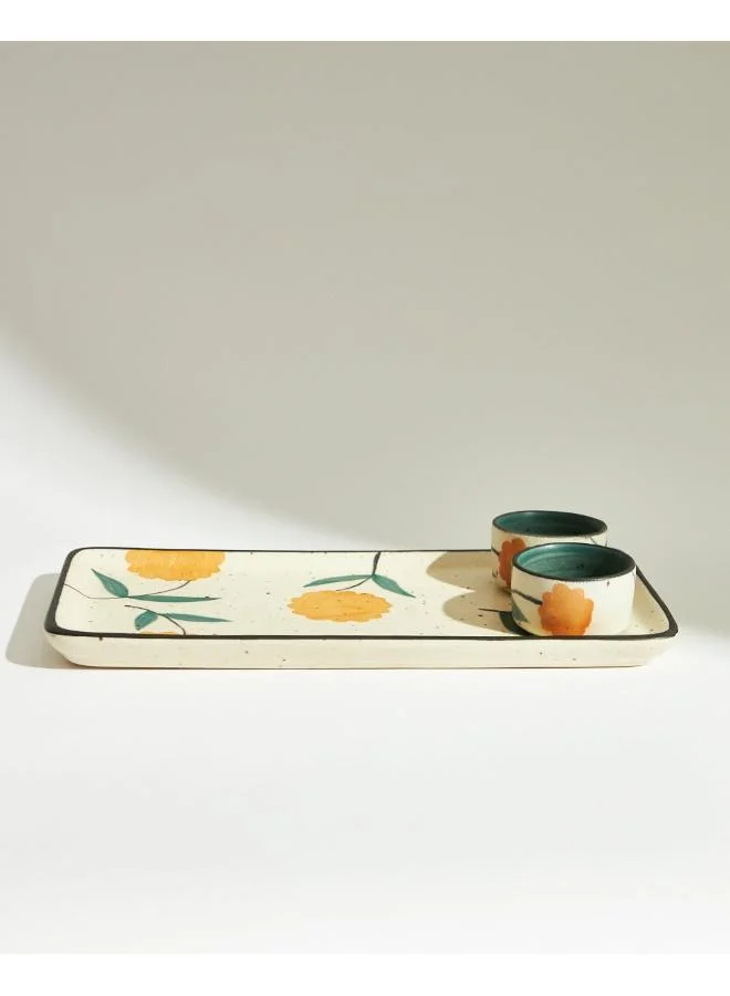 Chumbak  Marigold Chip & Dip Platter | Handpainted Stoneware  | Best Price UAE