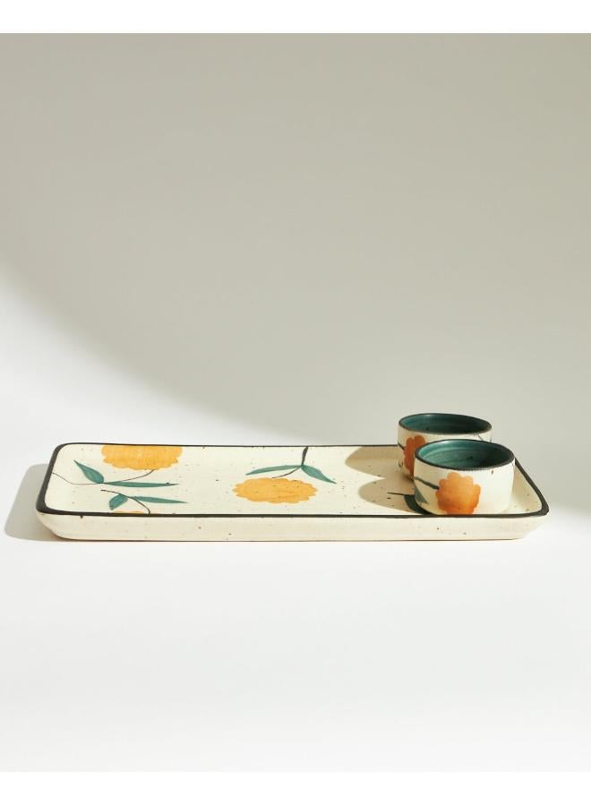 Chumbak Marigold Chip & Dip Platter | Handpainted Stoneware - Image 3