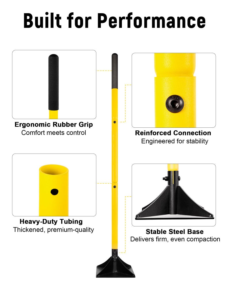 BlumeTrec 10"x10" Steel Tamper with 48" Handle, Heavy Duty Hand Compactor Tool for Leveling Soil, Gravel, Sand, Asphalt, Ground, Paver, Driveway, Garden, Yard and Blacktop Repair - Image 3
