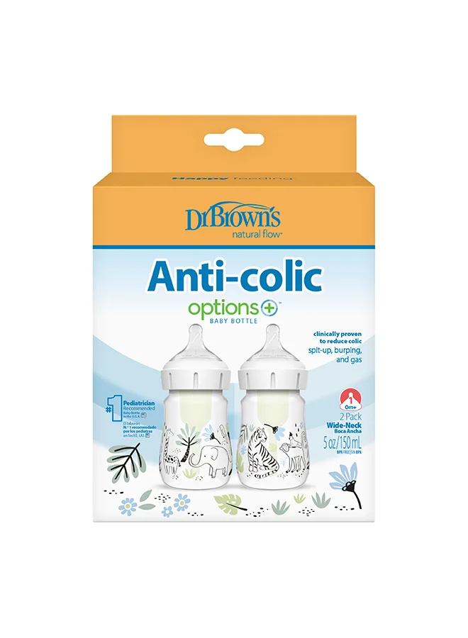 دكتور براونز 5 oz/150 mL PP W-N Anti-Colic Options+ Baby Bottle, Jungle, 2-Pack