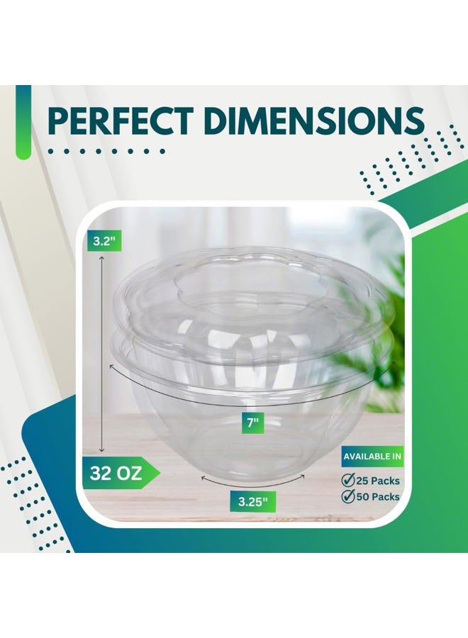 Green Direct Plastic Salad Bowl - 32 oz Large Disposable Clear Mixing Bowl set with lid for chopped - iced - or fruit salad; Meal Prep - Lunch - To Go - Traveling & home use - Pack of 50 - Image 2