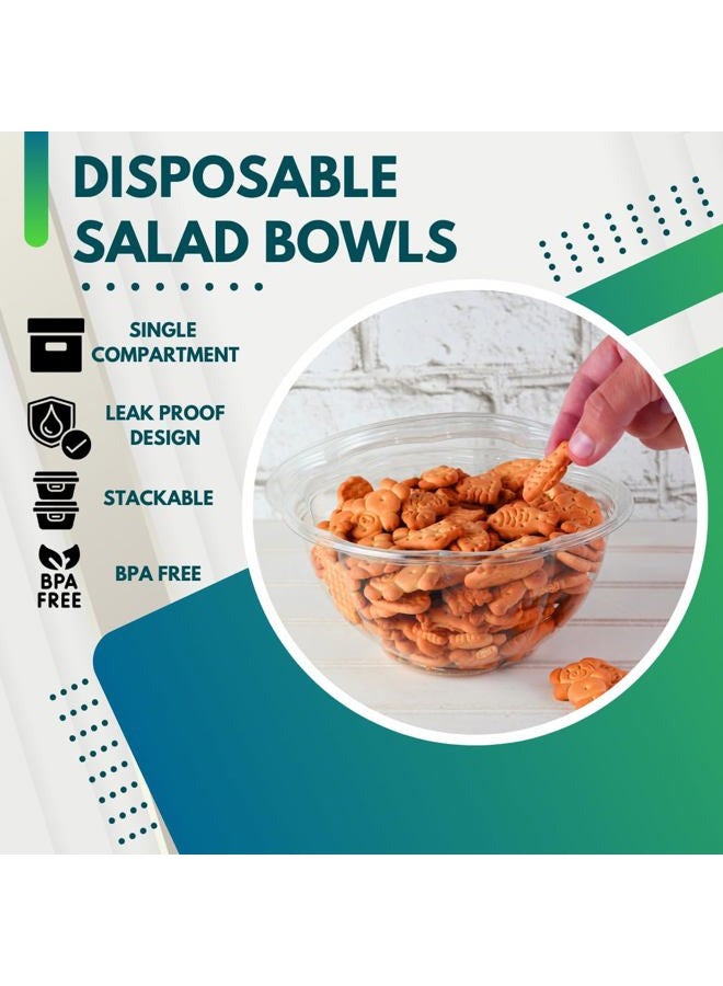 Green Direct Plastic Salad Bowl - 32 oz Large Disposable Clear Mixing Bowl set with lid for chopped - iced - or fruit salad; Meal Prep - Lunch - To Go - Traveling & home use - Pack of 50 - Image 3