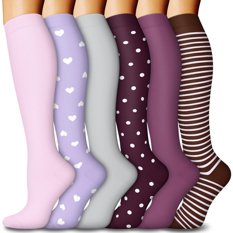 FuelMeFoot 6 Pairs Compression Socks for Women & Men Knee High Socks for Sports, Nurses, Travel, Athletic - Image 1