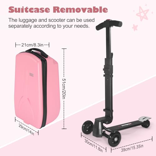 iubest Luggage Carry On Scooter Suitcase for Kids Age 4-15, Detachable & Foldable 4 in 1 Suitcase, Multifunctional Ride On Travel Trolley Scooter Combo-Pink - Image 4