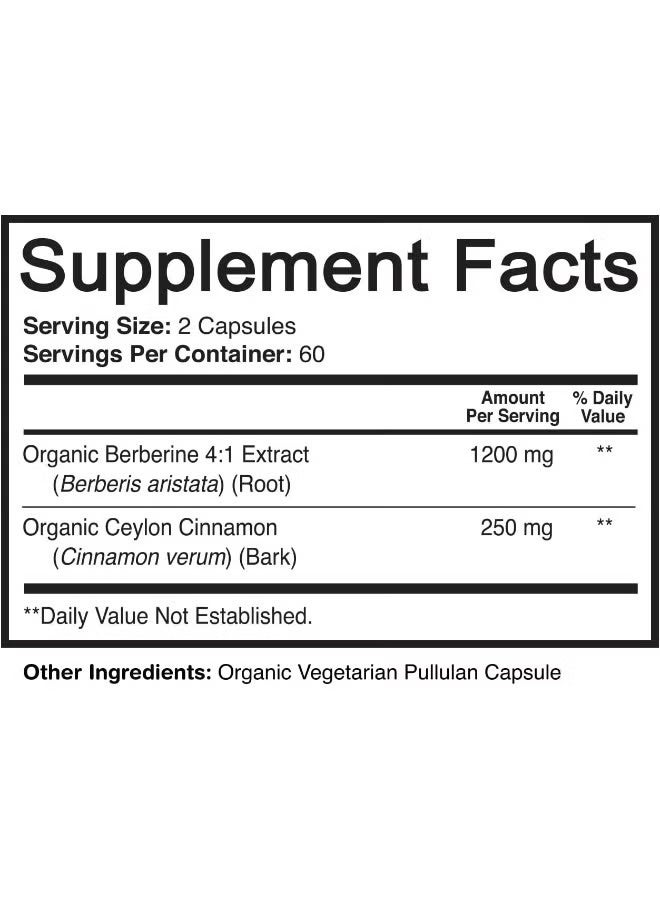 NutriFlair Premium Berberine Hcl 1200Mg, 120 Capsules - Plus Pure True Ceylon Cinnamon - Image 2