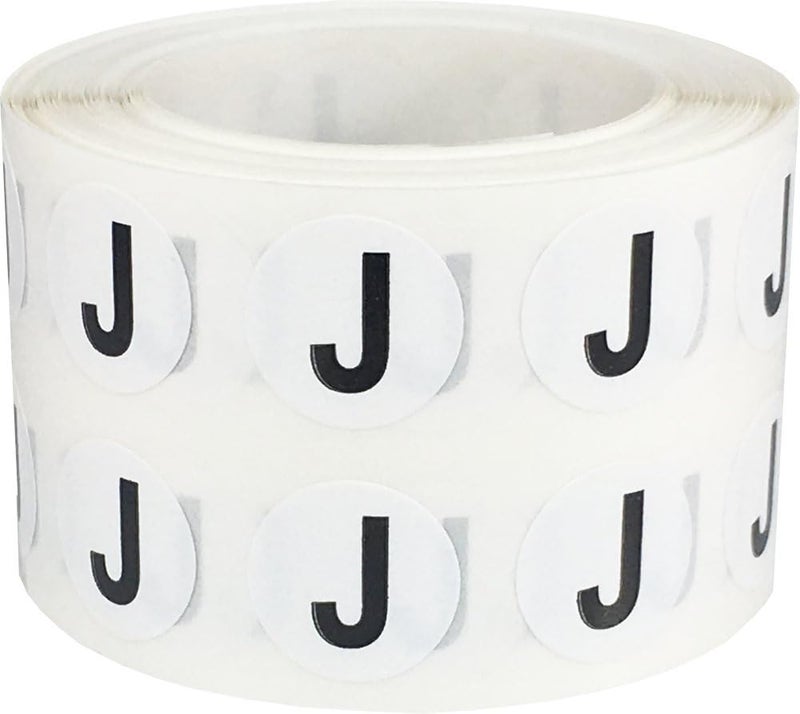 InStockLabels.com Letter J Inventory Labels .5 Inch Round Circle Dots 1,000 Adhesive Stickers - Image 1