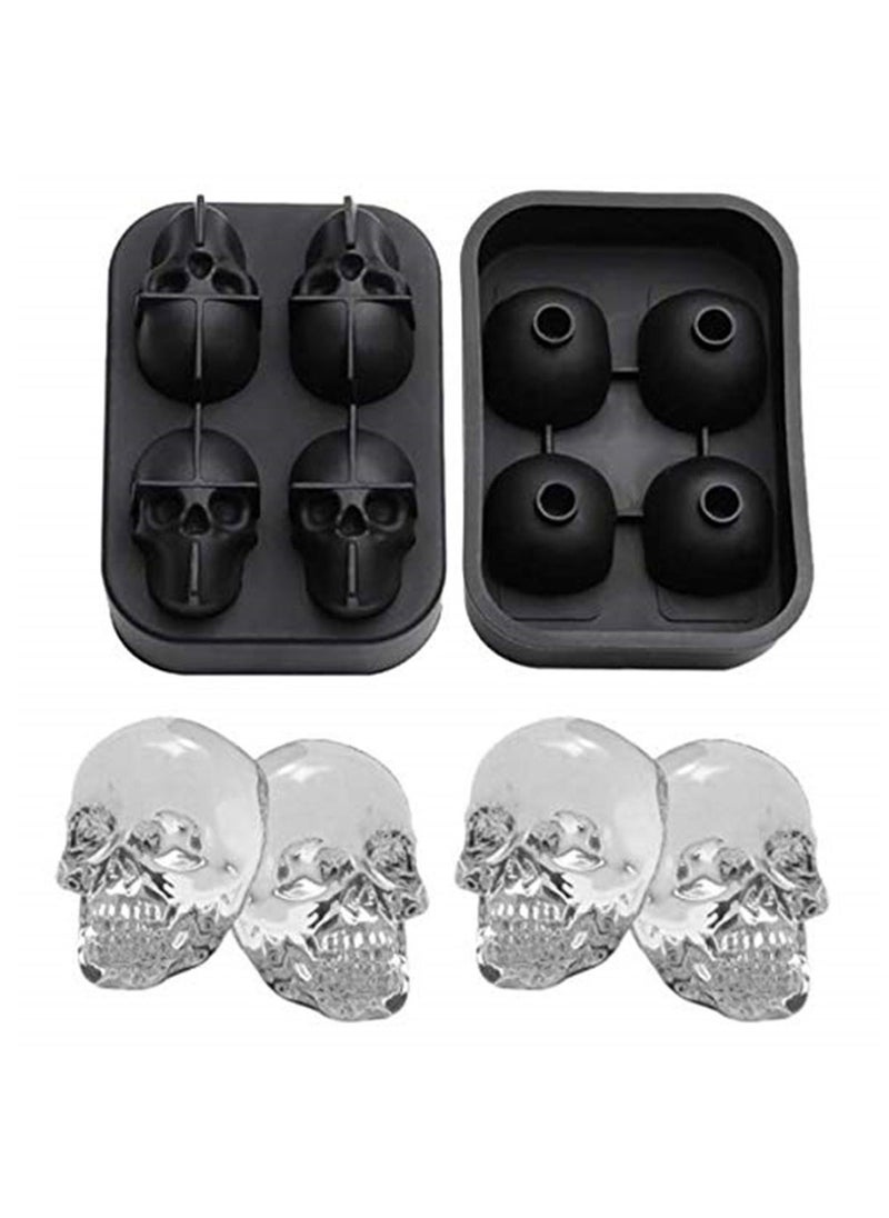 Generic silicone skull Ice box DIY personality home bar Ice lattIce ball Ice mold skull model Ice Tray 4 Cup Glass Shape  - Image 1