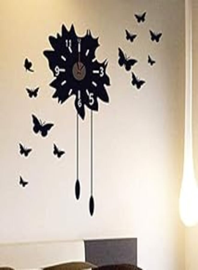 OR 3D Clock Butterfly DIY Mirror Wall Sticker (Black)