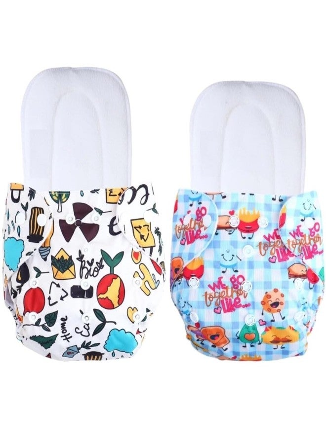 Miracle Moms Cotton Cloth Printed Diaper with 5 Layer Dry Feel White Inserts/Washable, Reusable and Adjustable Diaper for Newborn Baby & Toddlers (Pack of 2) (Cartoon Printed, One Size) - Image 1