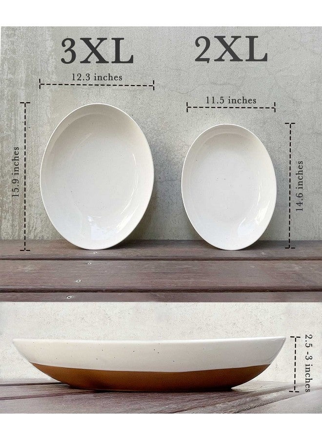 Mora Ceramic Large Serving Bowls- Set of 2 Oval Platters for Entertaining. Modern Kitchen Dishes for Dinner, Fruit, Salad, Turkey, etc. Oven, Dishwasher Safe, 110/80 oz, 16" / 14.6" - Vanilla White - Image 2