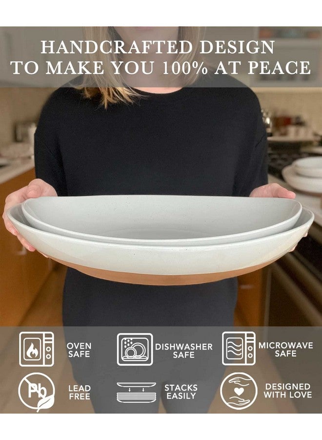 Mora Ceramic Large Serving Bowls- Set of 2 Oval Platters for Entertaining. Modern Kitchen Dishes for Dinner, Fruit, Salad, Turkey, etc. Oven, Dishwasher Safe, 110/80 oz, 16" / 14.6" - Vanilla White - Image 4