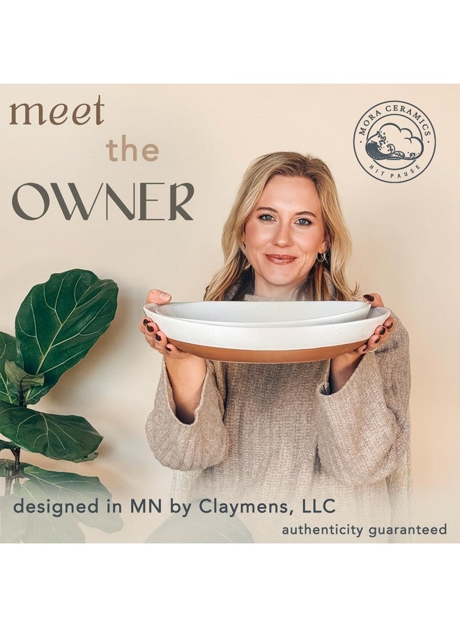 Mora Ceramic Large Serving Bowls- Set of 2 Oval Platters for Entertaining. Modern Kitchen Dishes for Dinner, Fruit, Salad, Turkey, etc. Oven, Dishwasher Safe, 110/80 oz, 16" / 14.6" - Vanilla White - Image 3