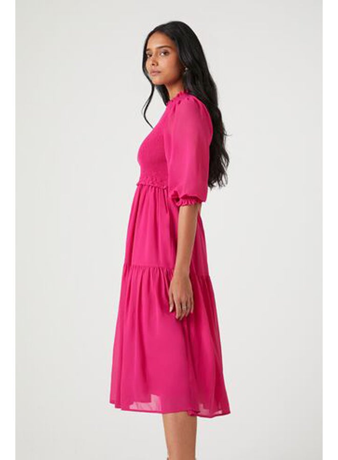 FOREVER 21 Smocked Chiffon Peasant-Sleeve Dress - Image 2