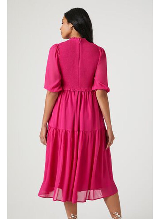 FOREVER 21 Smocked Chiffon Peasant-Sleeve Dress - Image 3