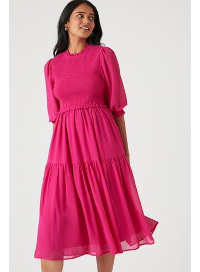FOREVER 21 Smocked Chiffon Peasant-Sleeve Dress - Image 4