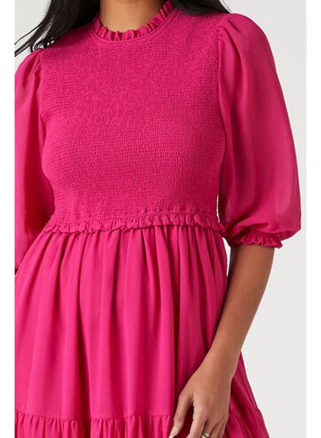FOREVER 21 Smocked Chiffon Peasant-Sleeve Dress - Image 5