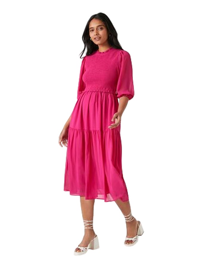 FOREVER 21 Smocked Chiffon Peasant-Sleeve Dress - Image 1