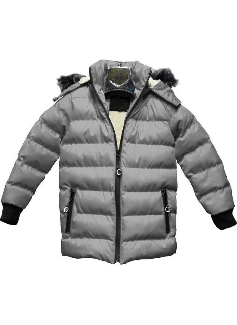 Sivaist Gray Removable Hooded Fur Waterproof Boy Coat & Jacket