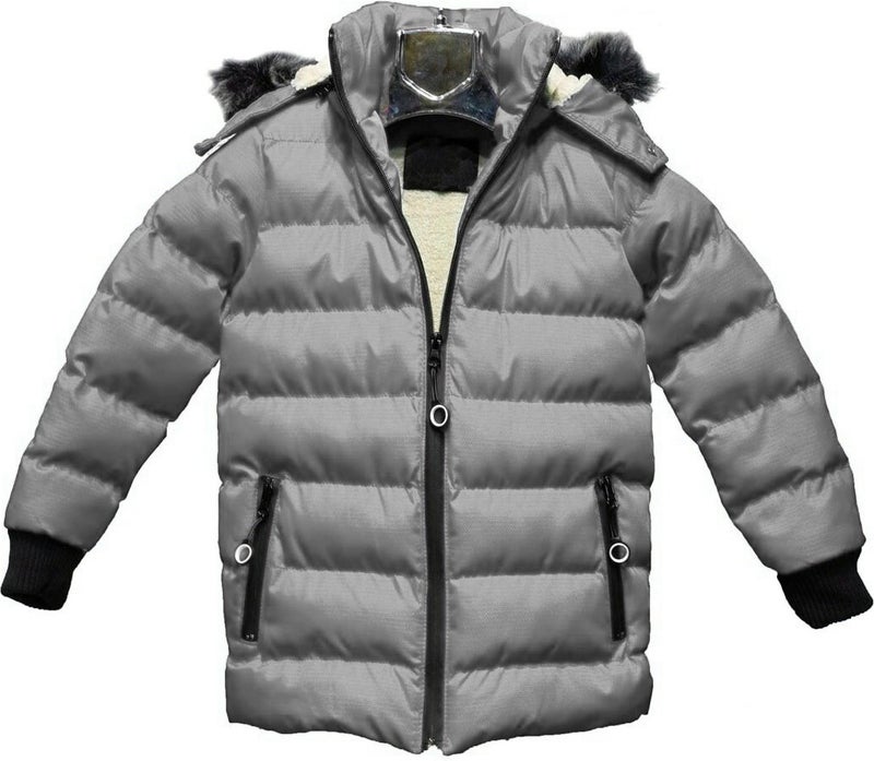 Sivaist Gray Removable Hooded Fur Waterproof Boy Coat & Jacket  - Image 1