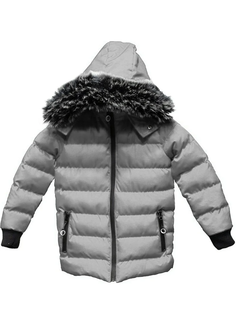 Sivaist Gray Removable Hooded Fur Waterproof Boy Coat & Jacket